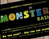 Monster Bash Party Invitation- DIGITAL FILE - perfect for a boy or girl, birthday party or Halloween costume party