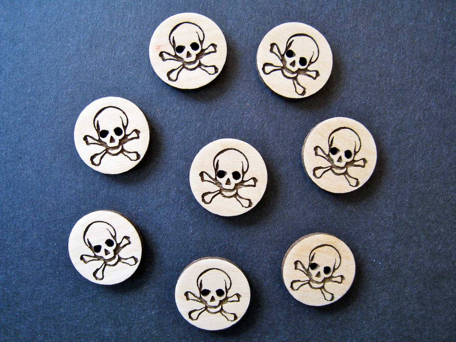 Laser Engraved Skull & Crossbones Buttons