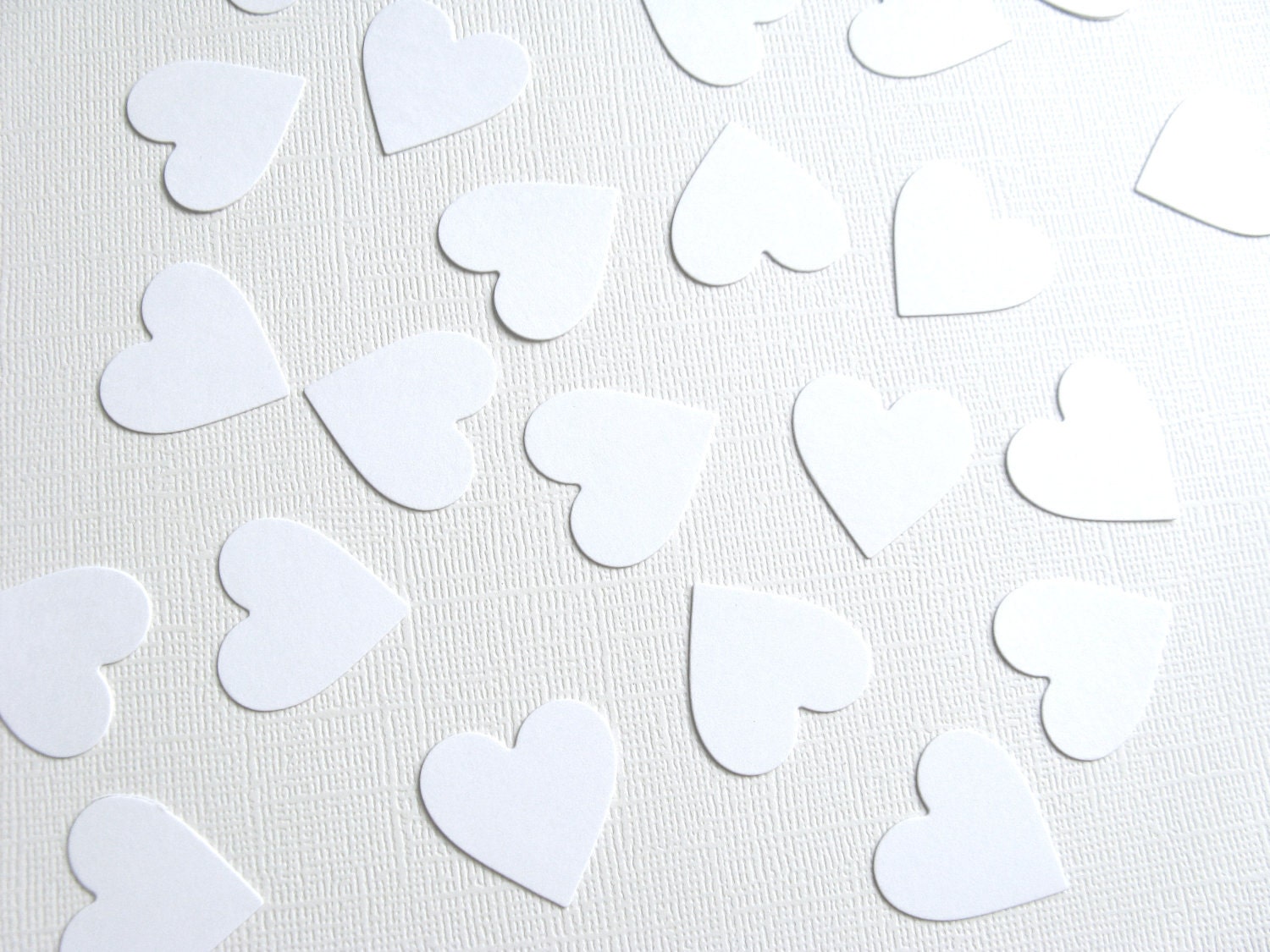 100 Handmade Die Cut Hearts, White, Confetti, Embellishments, Weddings