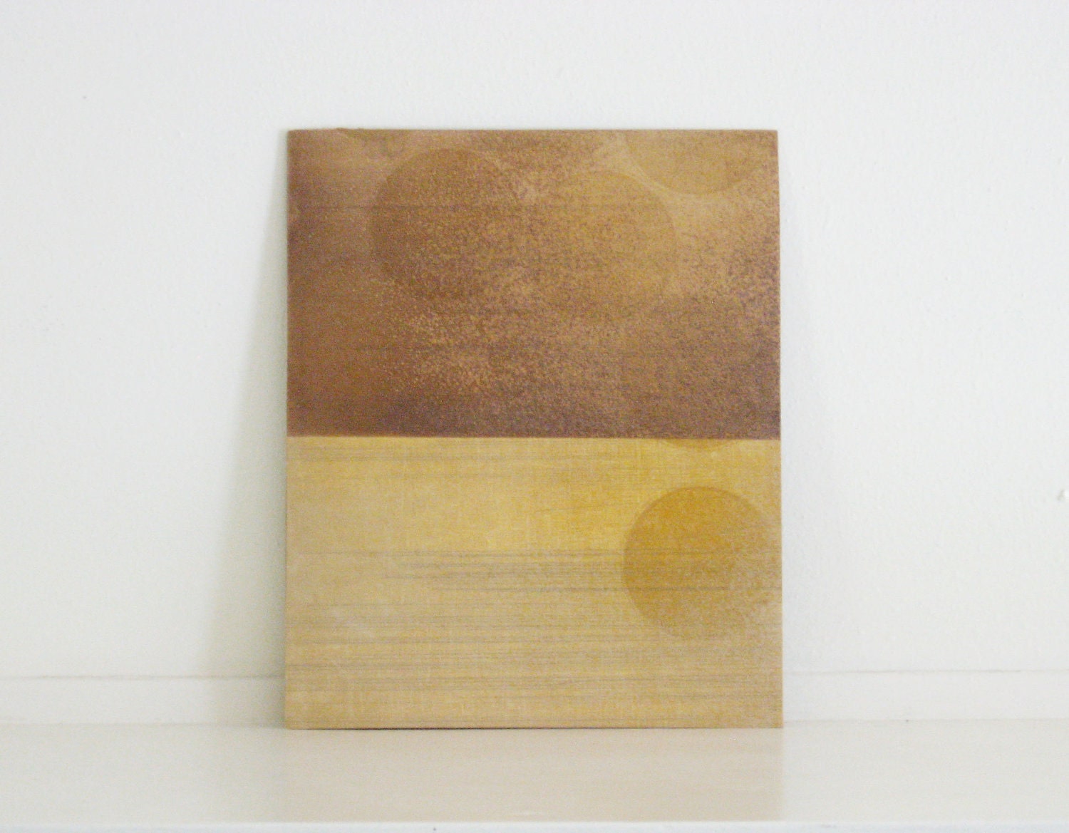 Minimalist Art Etching/ Color Block in Brown and Yellow: Between the Bars - ElviaPerrin