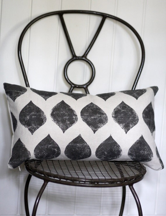 chocolate brown block printed hemp lumbar pillow cover 12 x 21