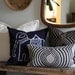 Aya Contour in Indigo hand printed on greige organic hemp pillow cover 12x21