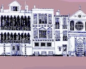 Print Venice Houses in Pink a giclee from an original drawing