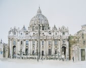 St Peter's Vatican Print From Original Watercolour