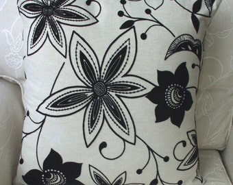 Cushion Cover Neutral and Black Flowers16 x 16 inches