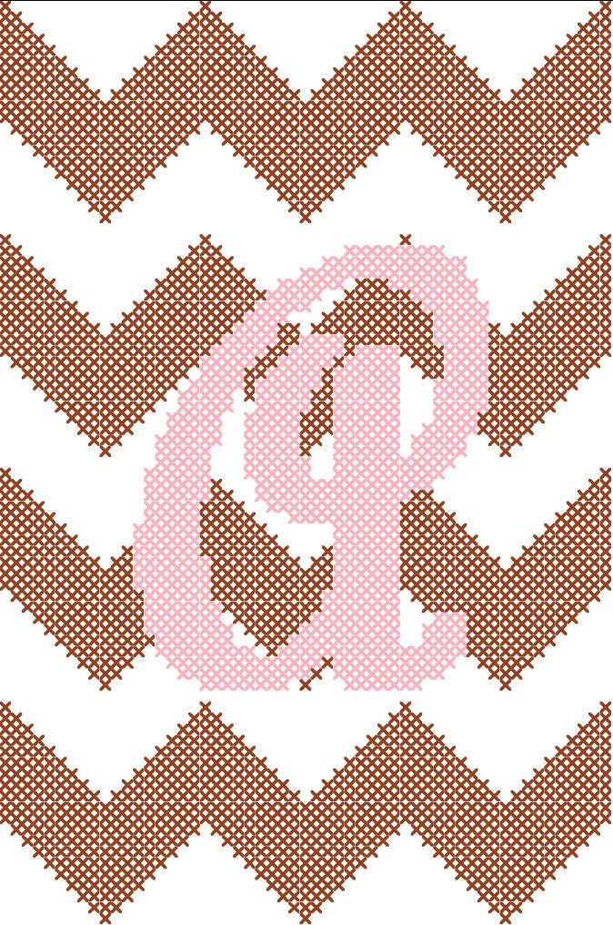 Chevron Style with Initial Cross Stitch Pattern 4" x 6" You choose the letter