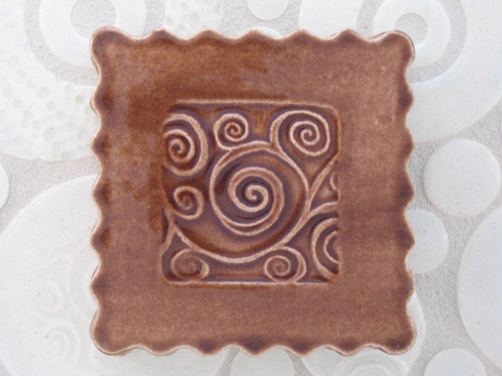 Square Ceramic Swirl Coasters - Brown
