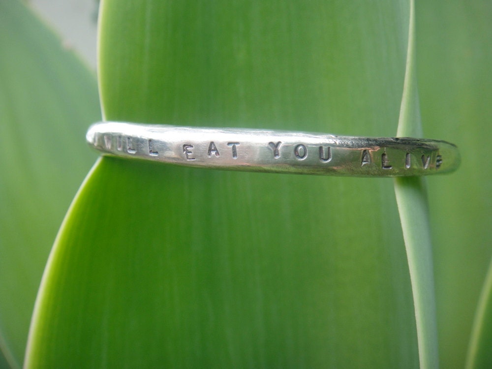 I Will Eat You Alive bracelet, sterling silver cuff - Charity donation