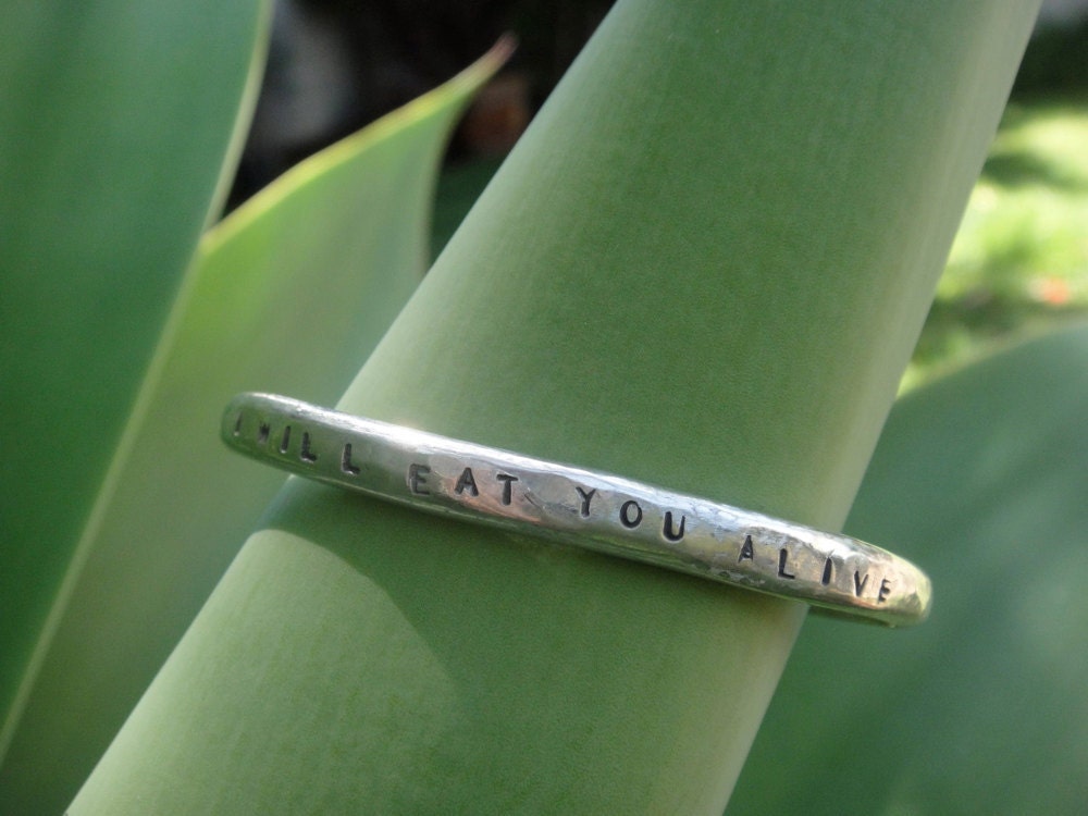I Will Eat You Alive bracelet, sterling silver cuff - Charity donation