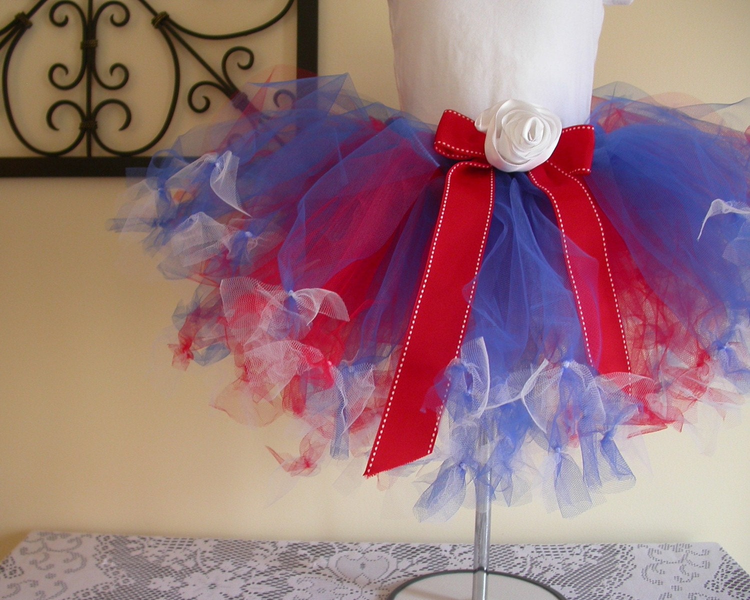 Red White and Blue Tutu with Petti, Bow and Flower