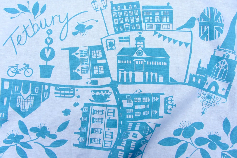 Linen screen printed Tetbury tea towel