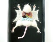 Knitted Lab Rat in an actual dissection tray