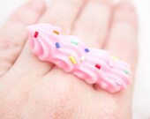 Pastel Pink Strawberry Whipped Cream & Sprinkles - Adjustable Ring by Sugar Junkie