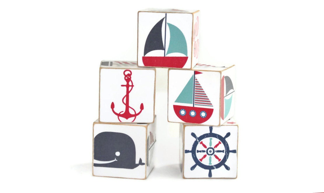 Nautical Sailboat Wooden Blocks