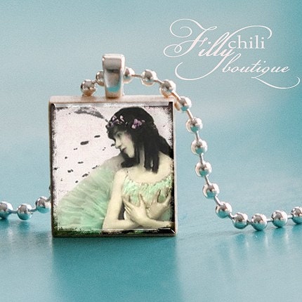 BALLERINA - Pendant from a Scrabble Game Tile with Ball Chain Necklace, handmade by Frilly Chili