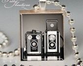 VINTAGE CAMERA (Black) - A  jewelry pendant charm made from a Scrabble Game Tile game piece with a Free Ball Chain Necklace