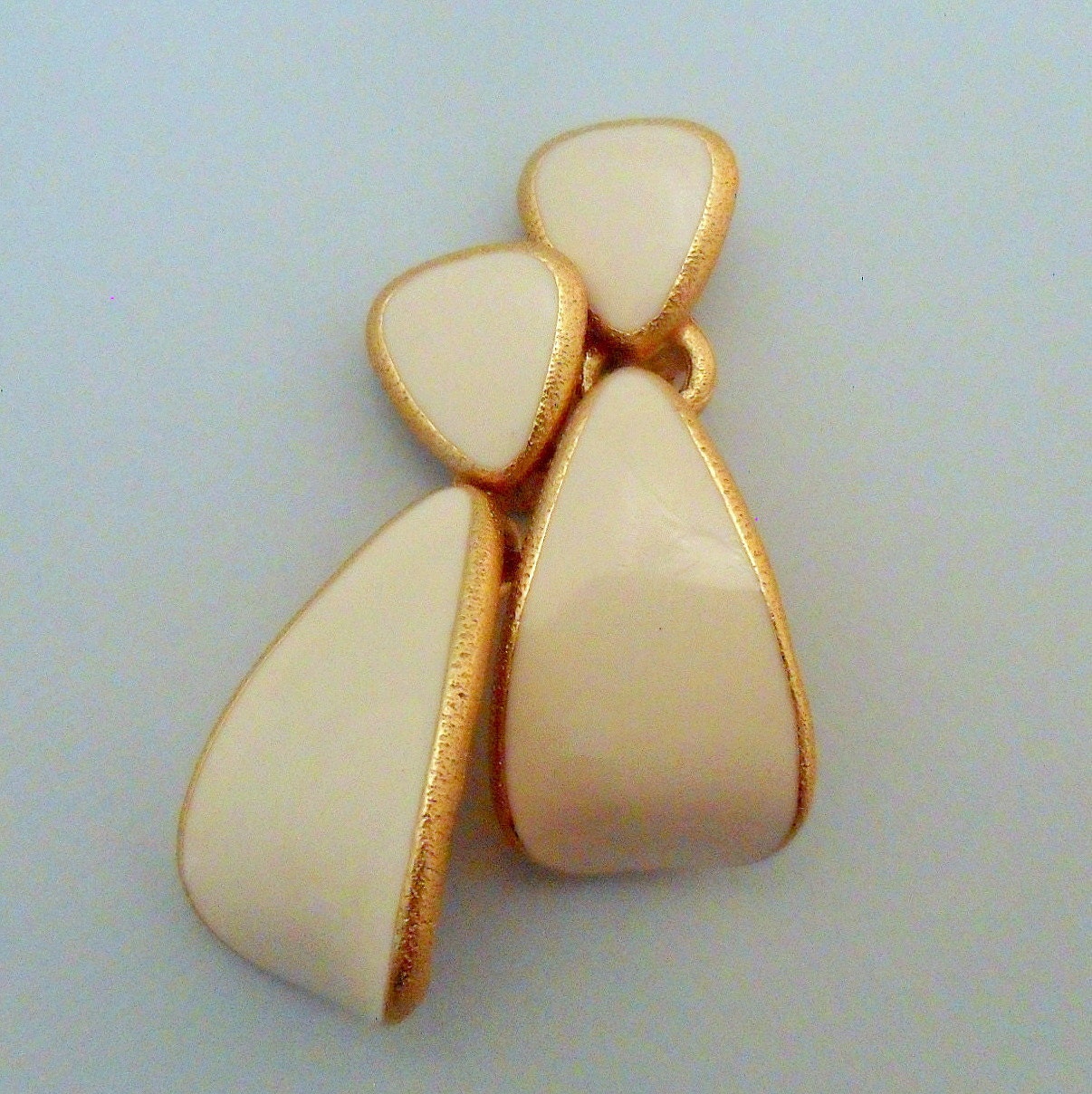Anne Klein Gold Tone and Cream Enamel Dangle Clip On Earrings