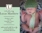 Simple and Sweet-a photo birth announcement for boy or girl, personalized and printable, 5x7
