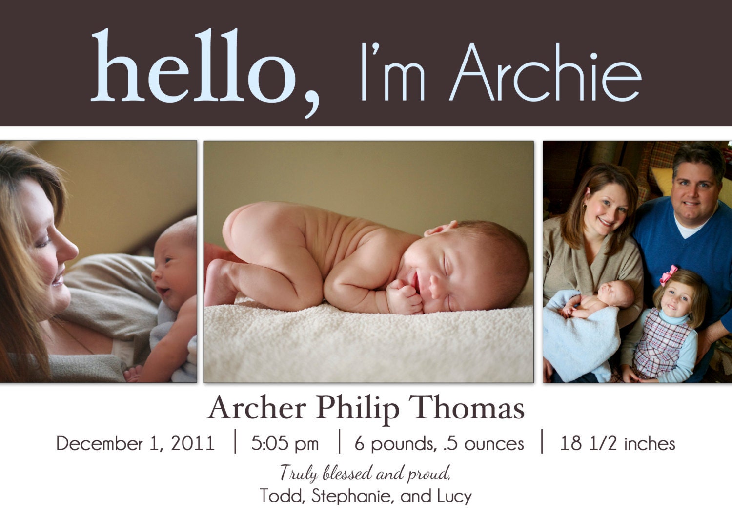 Hello- A Simple and Stylish Custom Photo Birth Announcement for Baby Girl or Boy, 5x7, personalized and printable