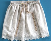 Skirt Cotton Petticoat Victorian / Ivory White Beige Green Ribbon / Medium - Ivy Souvenir Skirt