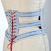 Ribbon Corset Cincher Belt / Red White Blue Silver Acetate Velvet Celluloid / Large - Betsy Ribbon Corset