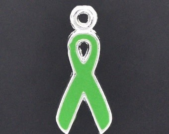 GREEN Awareness Ribbon Charms or Pendant . 1 charm