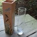 Western Cedar vase with glass insert-dragonflies and cattails painted motif