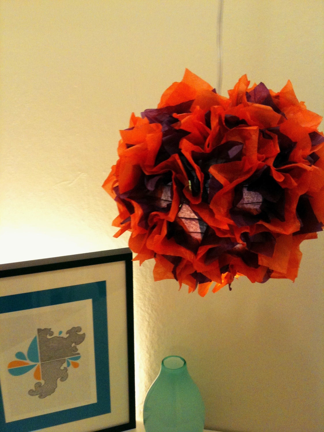 12" Orange and Purple hanging Fuzzy Lamp / Lantern