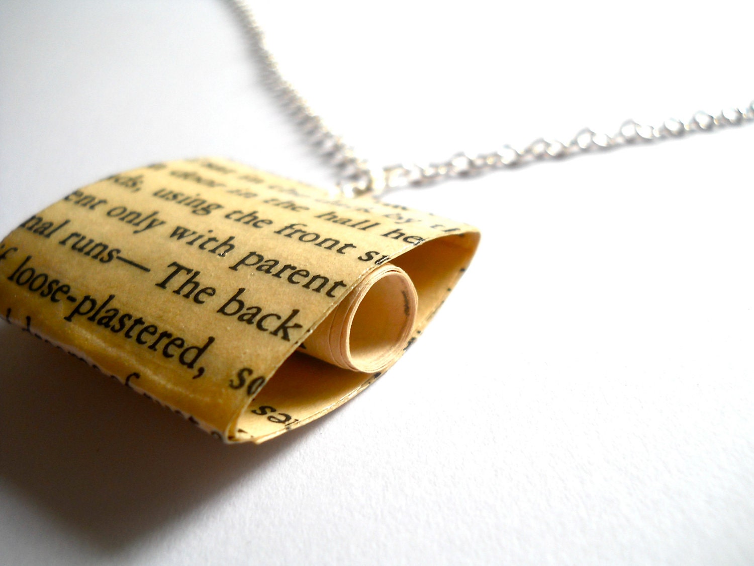 Book page pendant, square pendant made from recycled books