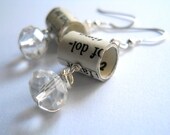 Book page earrings with beads, made from recycled books