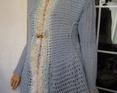 Sky blue and ivory handmade oversize crochet jacket cardigan sweater with fur  ''Thasos''Ready to ship