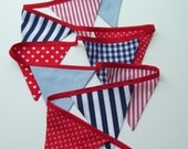 NAUTICAL banner, small flag fabric bunting in red, navy, blue and white.