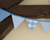 Baby bunting in Crisp Blue and White mixed  fabrics, lovely for nursery or baby shower gift