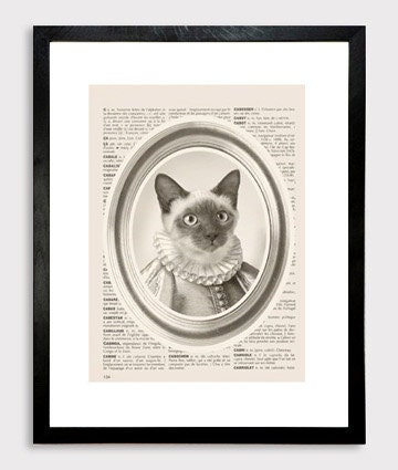 Cat in Courtier Clothes Print - print collage 8x10" french dictionary book - Art Print