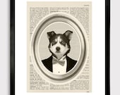 dog portrait dog print husky - dog illustration 8x10" dictionary book - Art Print