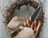JULY SALE Americana Legacy Wreath with Tea Stained Flag - NewEnglandWreath