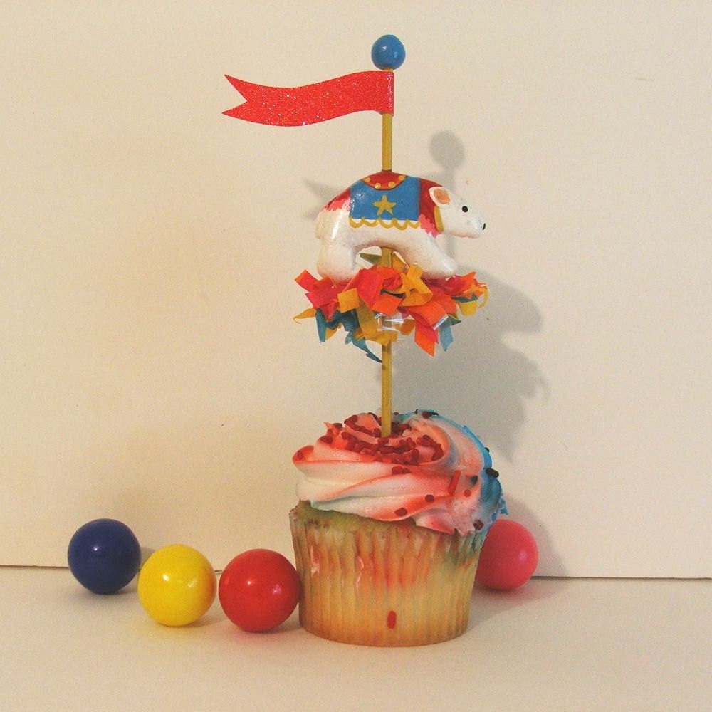 Single Polar Bear Carousel/Circus/Carnival Cupcake Topper Il_570xn
