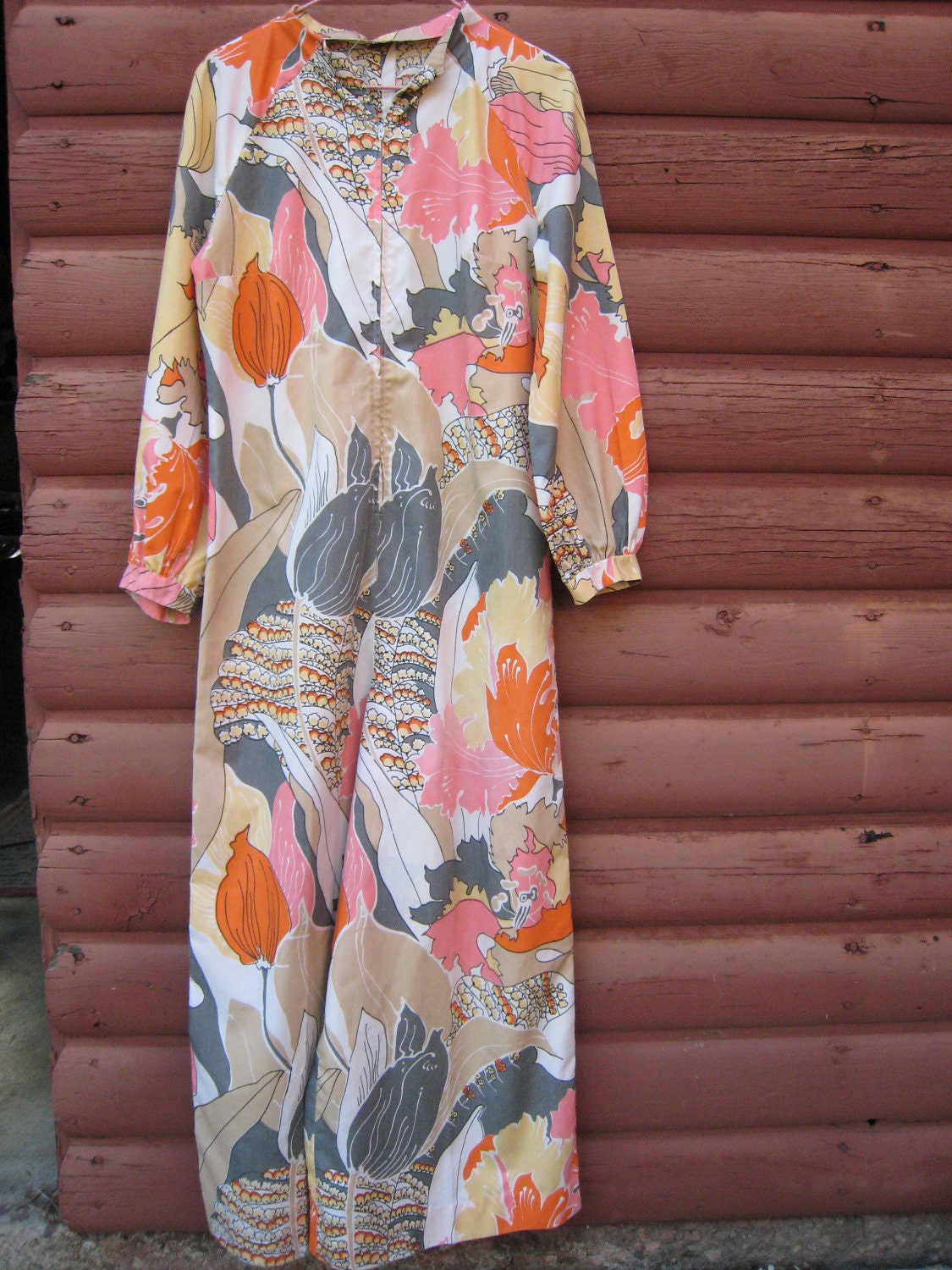 Vintage 1970s Handmade Cotton Jumpsuit With Botanical Print