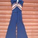 Vintage 1970s Polyester Bell Bottom Jumpsuit By Nu Phase with Chevron Stripe Detail XS