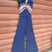 Vintage 1970s Polyester Bell Bottom Jumpsuit By Nu Phase with Chevron Stripe Detail XS