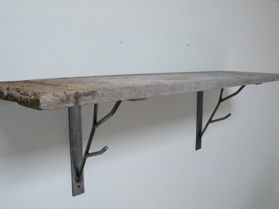 RESERVED for Allesandra 2 sets of brushed brackets and 2 barnwood shelves 10"x36"