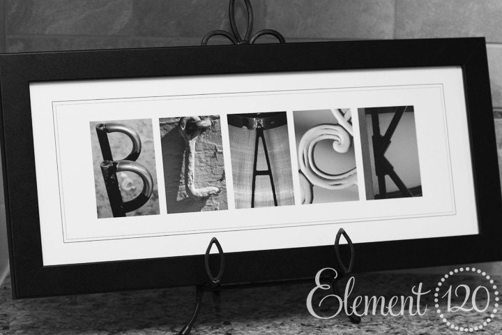 Alphabet Letter Art Photography - Framed - Personalized with your Last Name - 8x20 Name Frame
