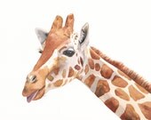 Giraffe Painting -G039- animal wildlife nature art-  print of watercolor painting -5 by 7 print