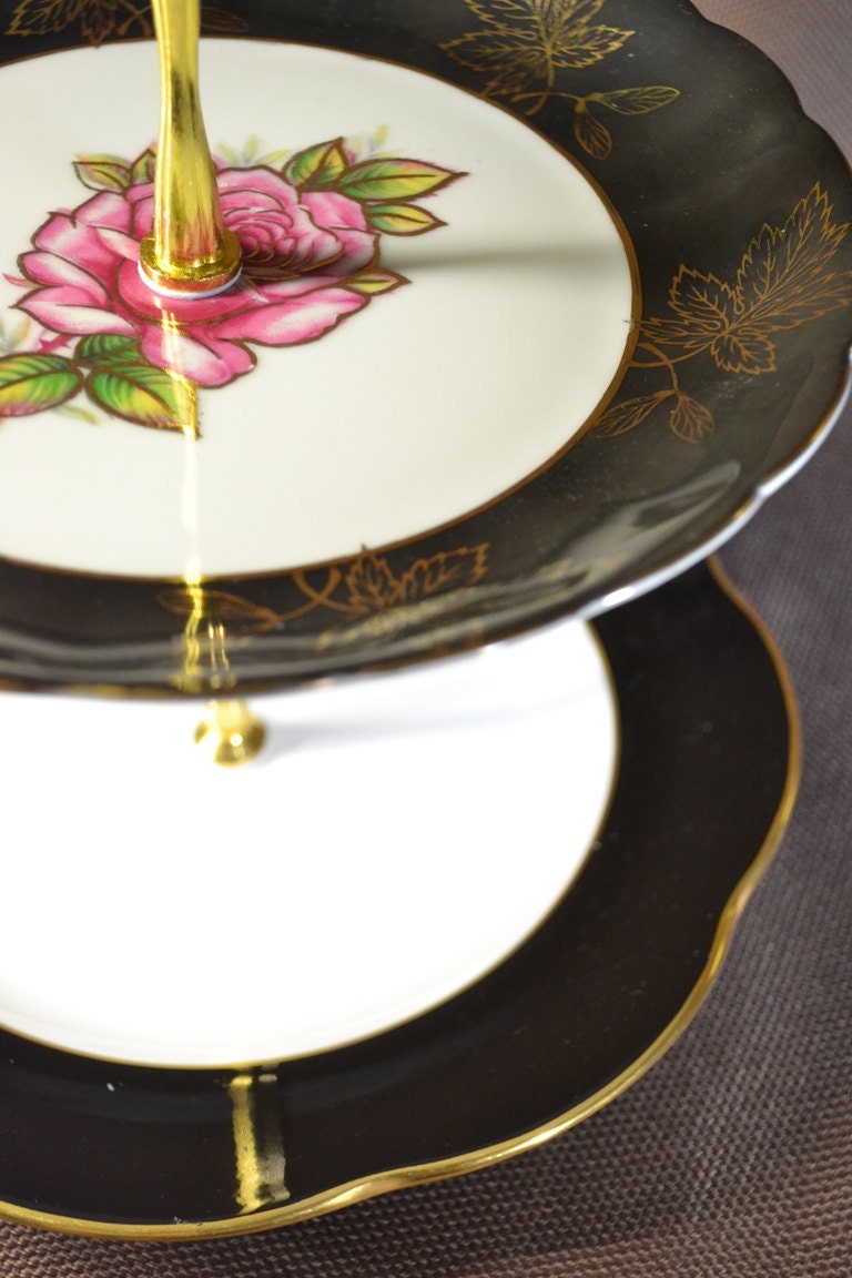 2 Tier Cake Stand Black and Gold for Weddings, Display, Tea Parties, FREE shipping