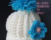 Instant Pattern PDF Crochet Pattern  - Baby Hat  UNISEX Pom-Pom Hat  SPP-45 all sizes from newborn to adult