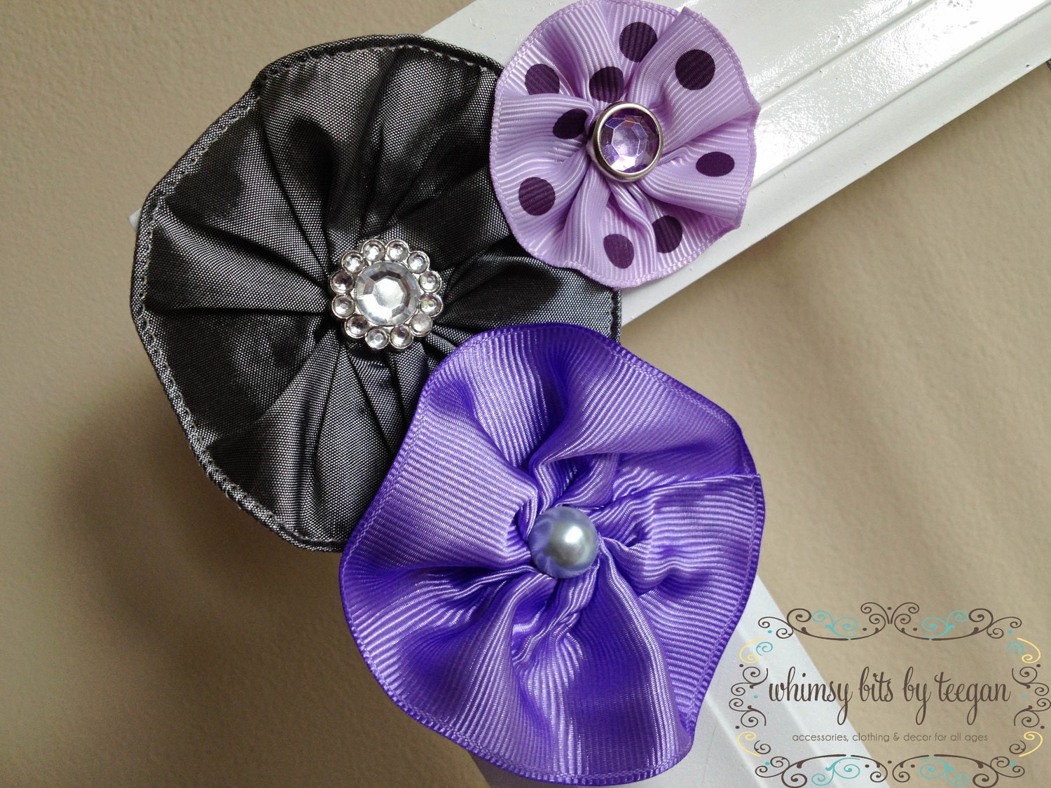 Bow Clip Headband Holder.  Purple and Grey. Custom made to match ANY room decor.