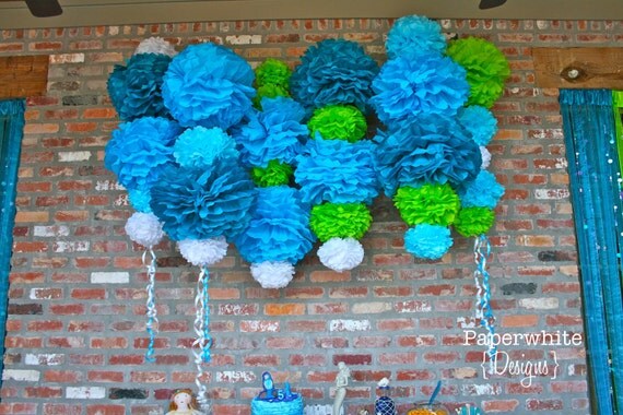 Ariel Color Collection-5 Pom Poms- Mermaid party decoration/ baby shower hanging decoraiton/ nursery mobile/ photography prop