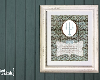 Wall Art - Shine Vintage (brown and blue with vintage wallpaper and candelabra design) Matthew 5:16 - 8 x 10 Print