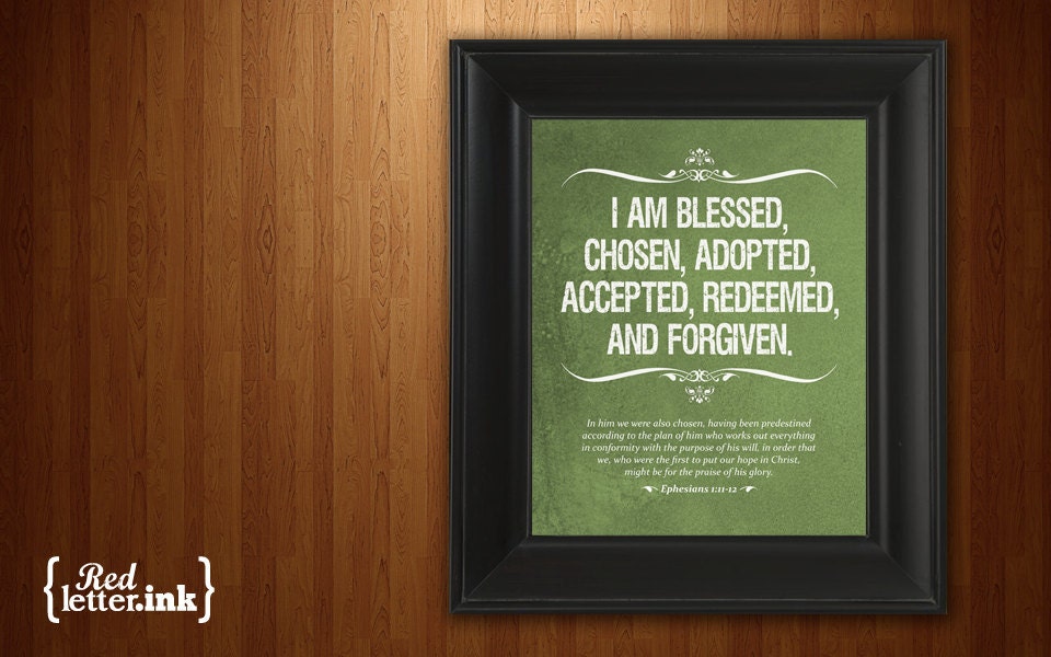 Wall Art - Identity in Christ (purple, blue, green, or rust with white text) Ephesians 1:11-12 - 8 x 10 Print