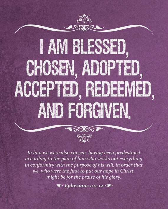 Wall Art - Identity in Christ (purple, blue, green, or rust with white text) Ephesians 1:11-12 - 8 x 10 Print